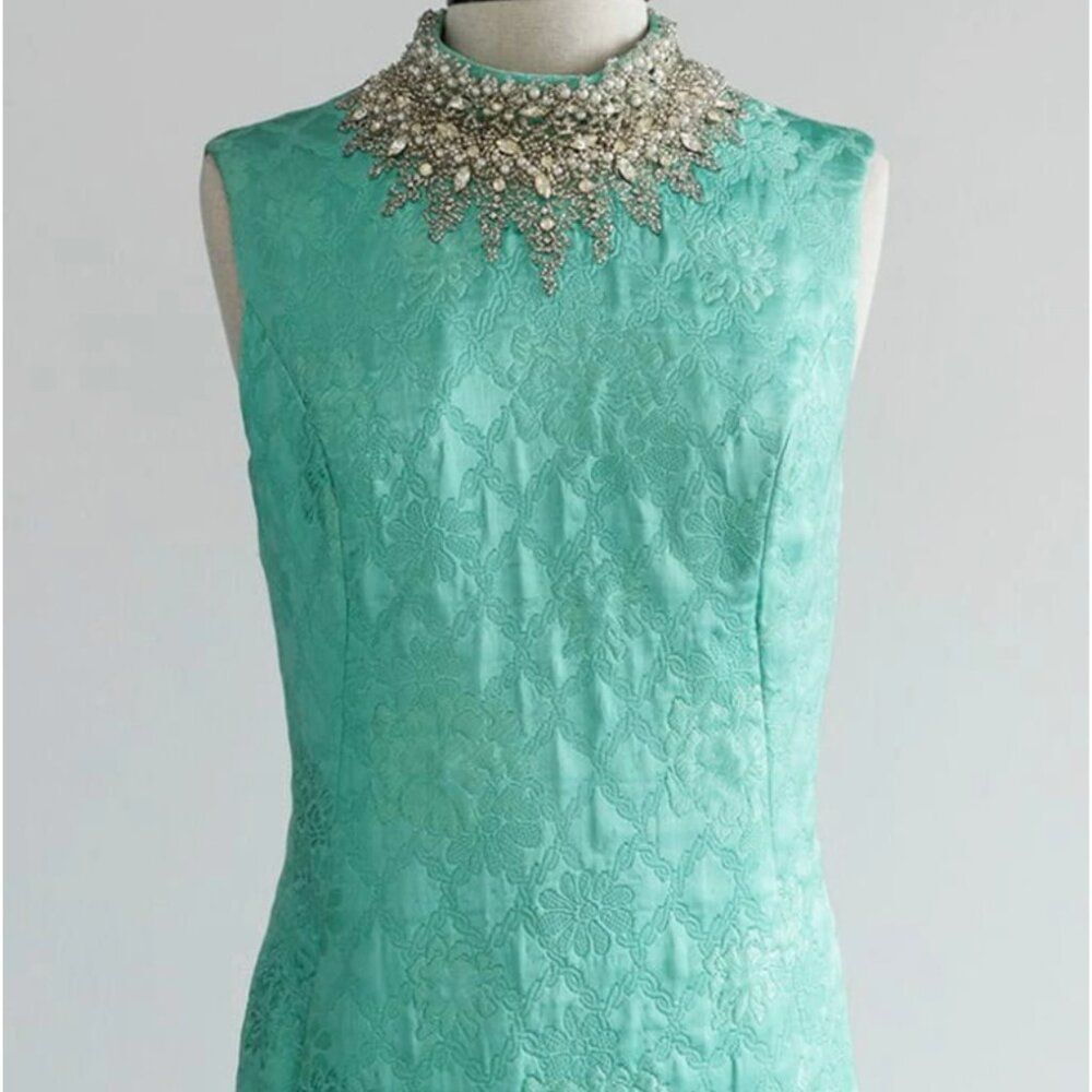 Vintage Beaded Cocktail Dress - Turquoise Silk Dress